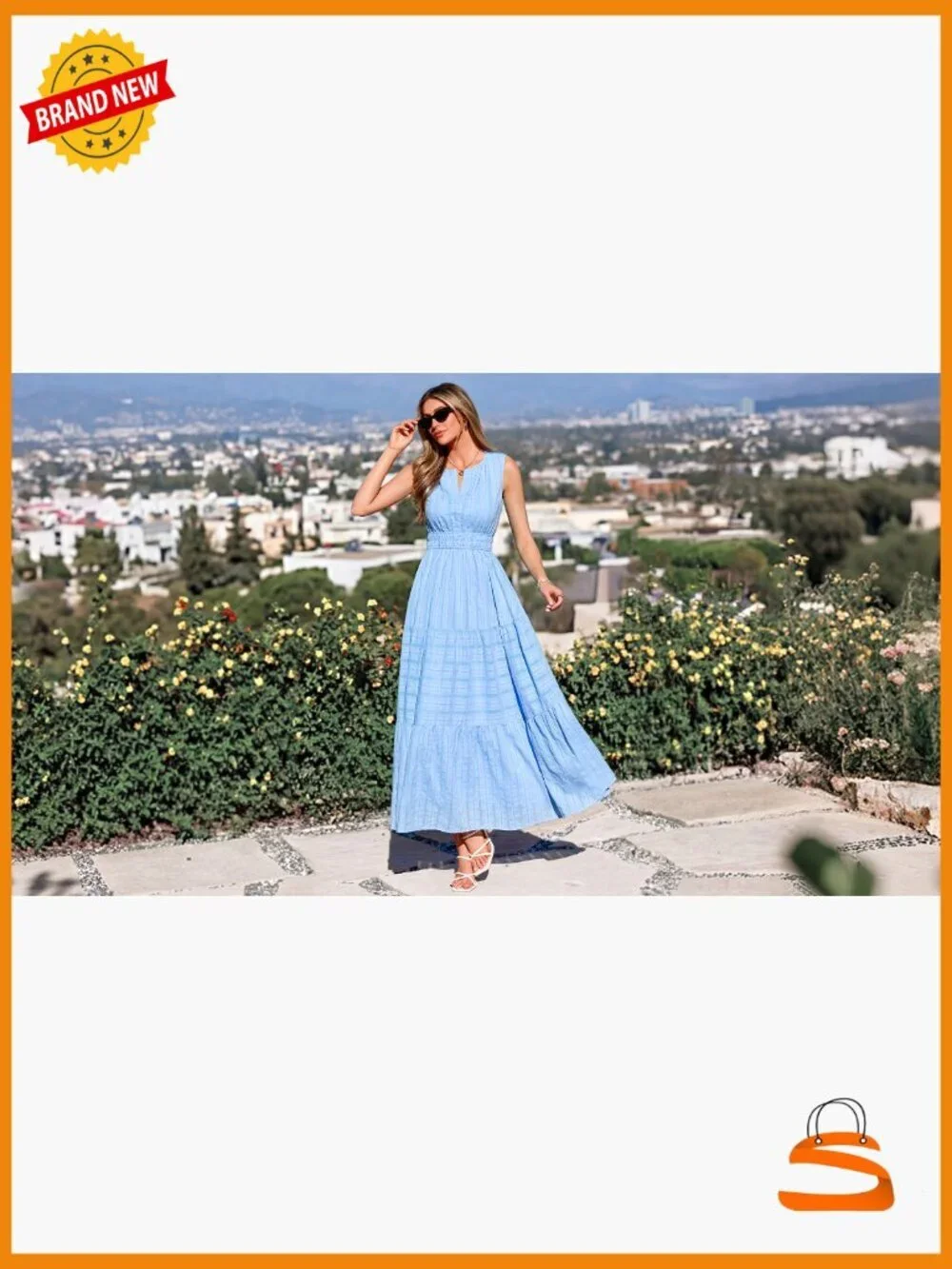 Sleeveless V-Neck Maxi Dress with Pockets Flowy Boho Casual Beach Vacation - Picture 7 of 7